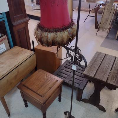 Vintage Metal Post Floor Lamp with Feather Shade