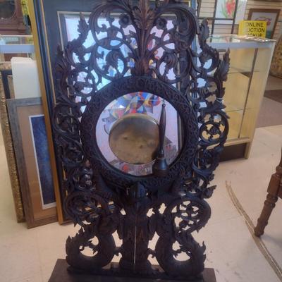 Vintage Burmese Design Wood Carved Gong