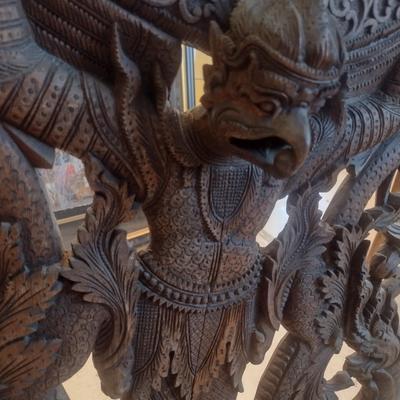 Vintage Burmese Design Wood Carved Gong