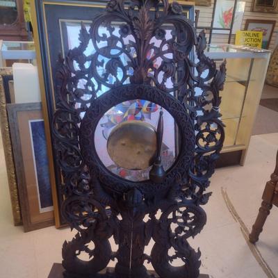Vintage Burmese Design Wood Carved Gong