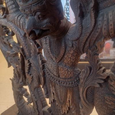 Vintage Burmese Design Wood Carved Gong