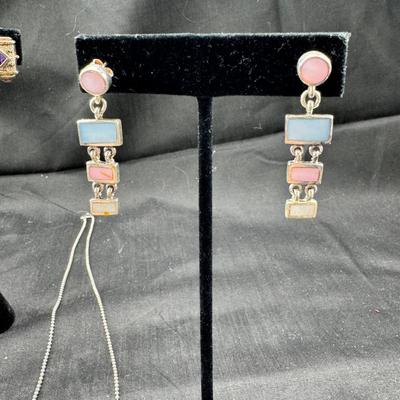 Sale Photo Thumbnail #148: Real stone cuff bracelets are not marked and do not test as Sterling. Pierced earrings many with latch back. Many marked 925 Silver. I have tried to show all markings.