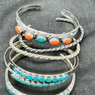 Sale Photo Thumbnail #169: Real stone cuff bracelets are not marked and do not test as Sterling. Pierced earrings many with latch back. Many marked 925 Silver. I have tried to show all markings.