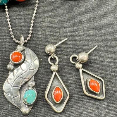 Sale Photo Thumbnail #152: Real stone cuff bracelets are not marked and do not test as Sterling. Pierced earrings many with latch back. Many marked 925 Silver. I have tried to show all markings.