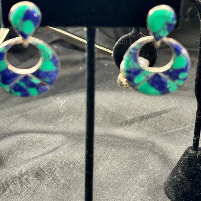 Sale Photo Thumbnail #160: Real stone cuff bracelets are not marked and do not test as Sterling. Pierced earrings many with latch back. Many marked 925 Silver. I have tried to show all markings.