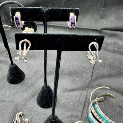 Sale Photo Thumbnail #162: Real stone cuff bracelets are not marked and do not test as Sterling. Pierced earrings many with latch back. Many marked 925 Silver. I have tried to show all markings.