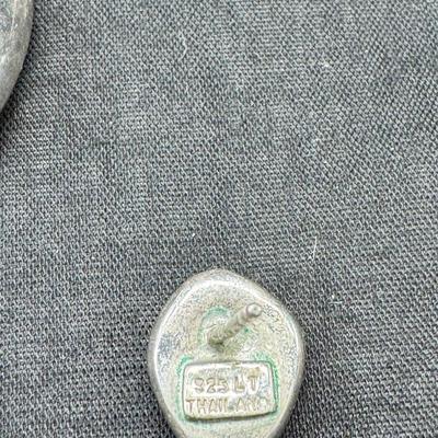 Sale Photo Thumbnail #155: Real stone cuff bracelets are not marked and do not test as Sterling. Pierced earrings many with latch back. Many marked 925 Silver. I have tried to show all markings.