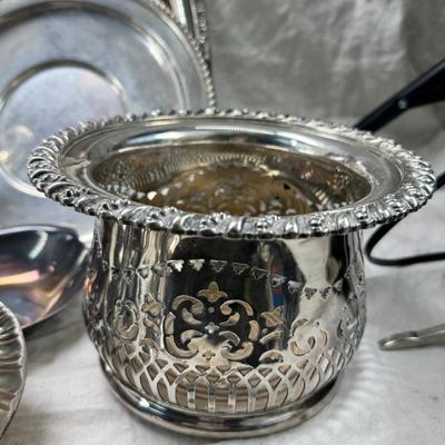 Sale Photo Thumbnail #187: Sheffield England knives, Tea pot, Canister, Wine bucket, Trays