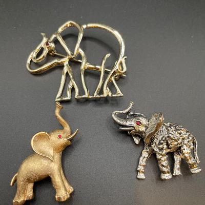 3 Elephant brooches