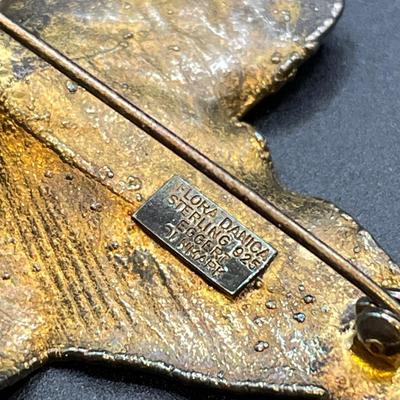 Flora Danica Sterling leaf pin & sterling bow pin