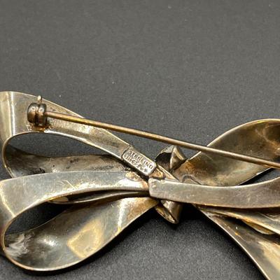 Flora Danica Sterling leaf pin & sterling bow pin