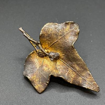 Flora Danica Sterling leaf pin & sterling bow pin