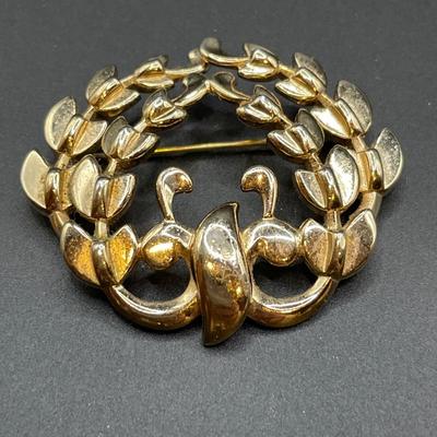 Beau Sterling rose pin, Trifari gold “Maltese” sparkling stone brooch & Monet pin