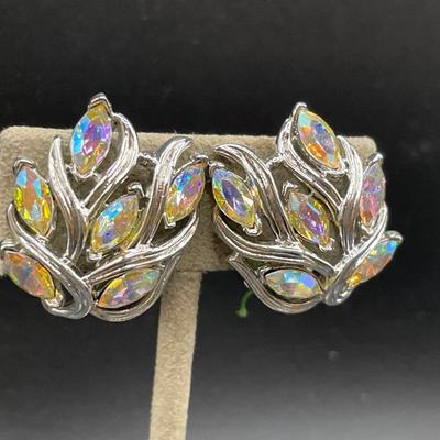 Vintage Trifari Aurora borealis bracelet and clip ons