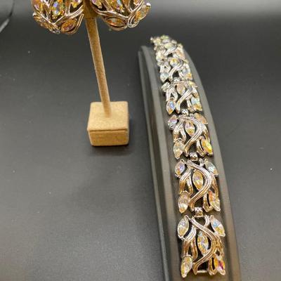 Vintage Trifari Aurora borealis bracelet and clip ons