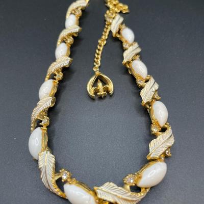 White bead and rhinestone necklace