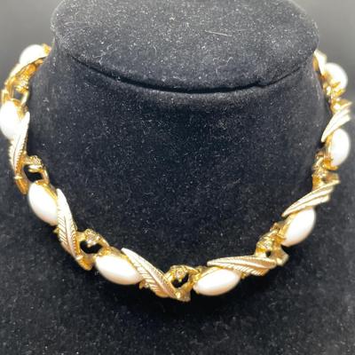 White bead and rhinestone necklace