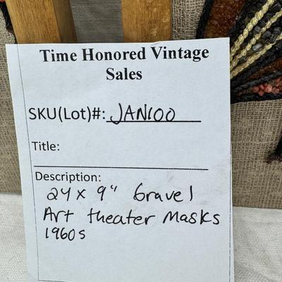 Sale Photo Thumbnail #6: Comedy Tragedy Drama Pebble Gravel wall Art on Wood Kitsch MCM Vintage 1960s Great set of colorful mid-century gravel art wall decor The set features Drama masks comedy & tragedy masks along with instruments & a wooden edge frame They measure just over 24