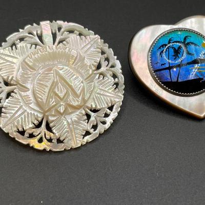Courtney Sterling pin/pendant and mother of pearl/shell pins