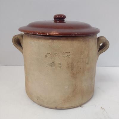 Vintage Pottery Kitchen Ware- Brown's Pottery Bean Pot with Lid and Pottery Pie Dish/Bowl with Glazed Interior