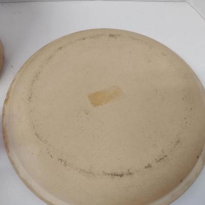 Vintage Pottery Kitchen Ware- Brown's Pottery Bean Pot with Lid and Pottery Pie Dish/Bowl with Glazed Interior