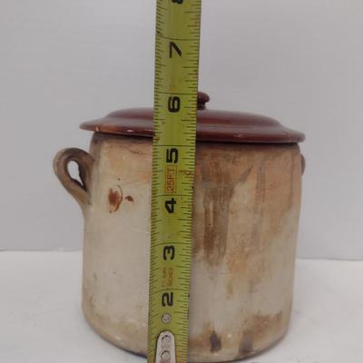 Vintage Pottery Kitchen Ware- Brown's Pottery Bean Pot with Lid and Pottery Pie Dish/Bowl with Glazed Interior