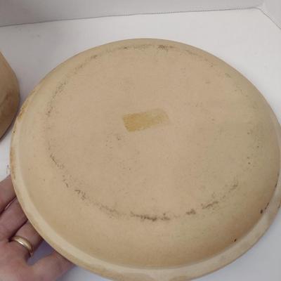 Vintage Pottery Kitchen Ware- Brown's Pottery Bean Pot with Lid and Pottery Pie Dish/Bowl with Glazed Interior