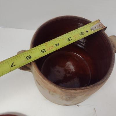 Vintage Pottery Kitchen Ware- Brown's Pottery Bean Pot with Lid and Pottery Pie Dish/Bowl with Glazed Interior