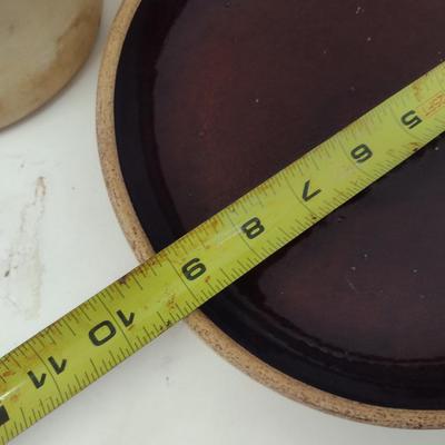 Vintage Pottery Kitchen Ware- Brown's Pottery Bean Pot with Lid and Pottery Pie Dish/Bowl with Glazed Interior