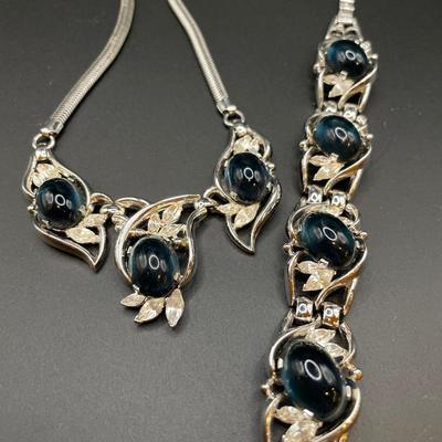 Blue stone and silver tone Trifari necklace and bracelet