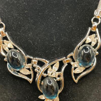 Blue stone and silver tone Trifari necklace and bracelet