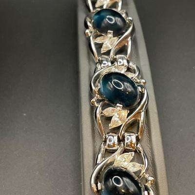 Blue stone and silver tone Trifari necklace and bracelet