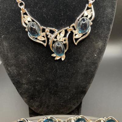 Blue stone and silver tone Trifari necklace and bracelet