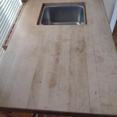 Le Gourmand Butcher Block Top Kitchen Island on Casters- Approx 36" x 24" x 36" Tall
