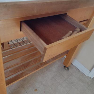 Le Gourmand Butcher Block Top Kitchen Island on Casters- Approx 36" x 24" x 36" Tall