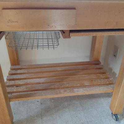 Le Gourmand Butcher Block Top Kitchen Island on Casters- Approx 36" x 24" x 36" Tall
