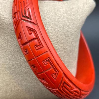 Red Cinnabar and Asian carved bracelet
