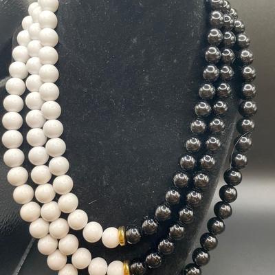 2 Vintage white beaded necklaces
