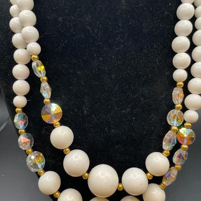 2 Vintage white beaded necklaces