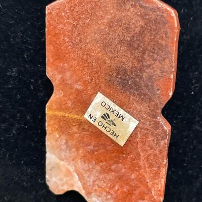 Mexican case with clip on earrings and carved stone necklace