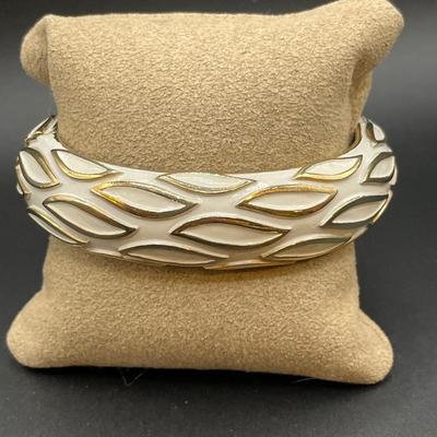 White and gold tone hinge bracelets