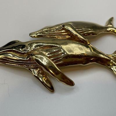 Humpback whale signed pendant and more gold tone jewelry