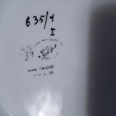 Sale Photo Thumbnail #63: Bassano, Italy. Has some chips and ladle is broken/repaired. Still impressive and finely hand painted. Platter 14" long x 13" wide, Tureen 11" long x 7" wide x 8 1/2" high.