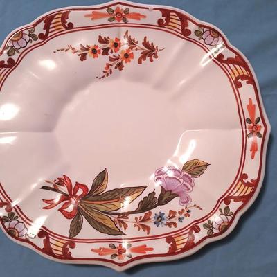 Sale Photo Thumbnail #64: Bassano, Italy. Has some chips and ladle is broken/repaired. Still impressive and finely hand painted. Platter 14" long x 13" wide, Tureen 11" long x 7" wide x 8 1/2" high.