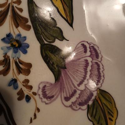 Sale Photo Thumbnail #66: Bassano, Italy. Has some chips and ladle is broken/repaired. Still impressive and finely hand painted. Platter 14" long x 13" wide, Tureen 11" long x 7" wide x 8 1/2" high.