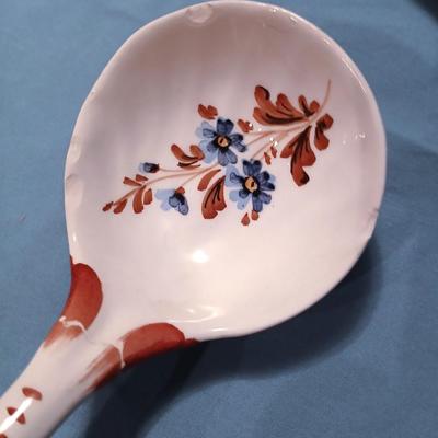 Sale Photo Thumbnail #58: Bassano, Italy. Has some chips and ladle is broken/repaired. Still impressive and finely hand painted. Platter 14" long x 13" wide, Tureen 11" long x 7" wide x 8 1/2" high.