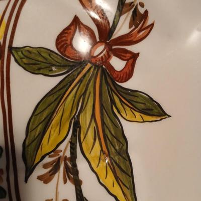 Sale Photo Thumbnail #65: Bassano, Italy. Has some chips and ladle is broken/repaired. Still impressive and finely hand painted. Platter 14" long x 13" wide, Tureen 11" long x 7" wide x 8 1/2" high.