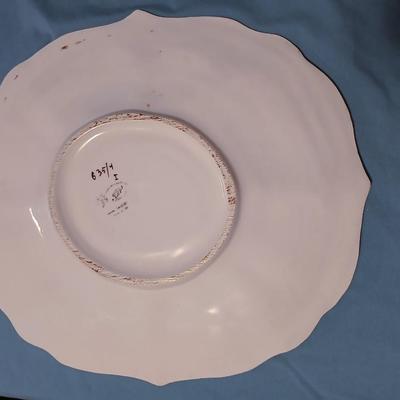 Sale Photo Thumbnail #62: Bassano, Italy. Has some chips and ladle is broken/repaired. Still impressive and finely hand painted. Platter 14" long x 13" wide, Tureen 11" long x 7" wide x 8 1/2" high.