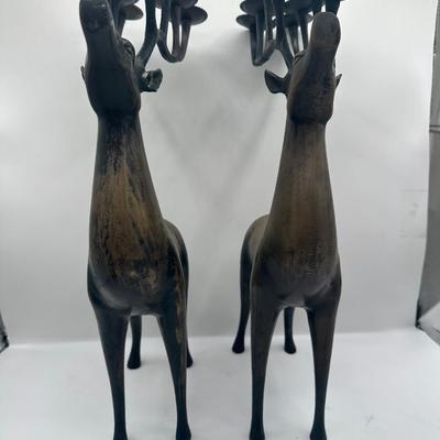 Pair of Large Cast Metal Reindeer Candleholders – 18” Tall