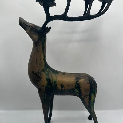 Pair of Large Cast Metal Reindeer Candleholders – 18” Tall